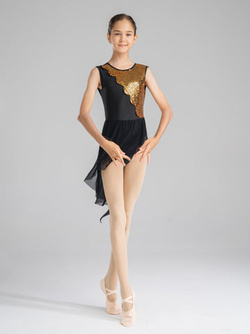 Robe de danse contemporaine lyrique à paillettes brillantes pour enfants filles