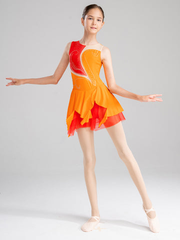 Robe de danse de patinage sur glace sans manches pour enfants filles avec strass