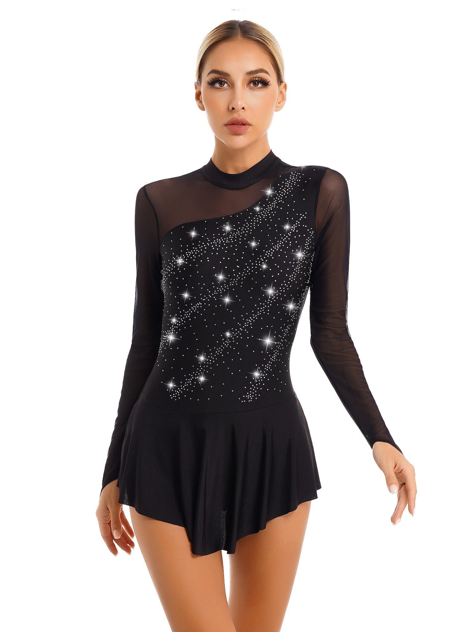 Robes de danse de patinage artistique à paillettes et strass pour femmes