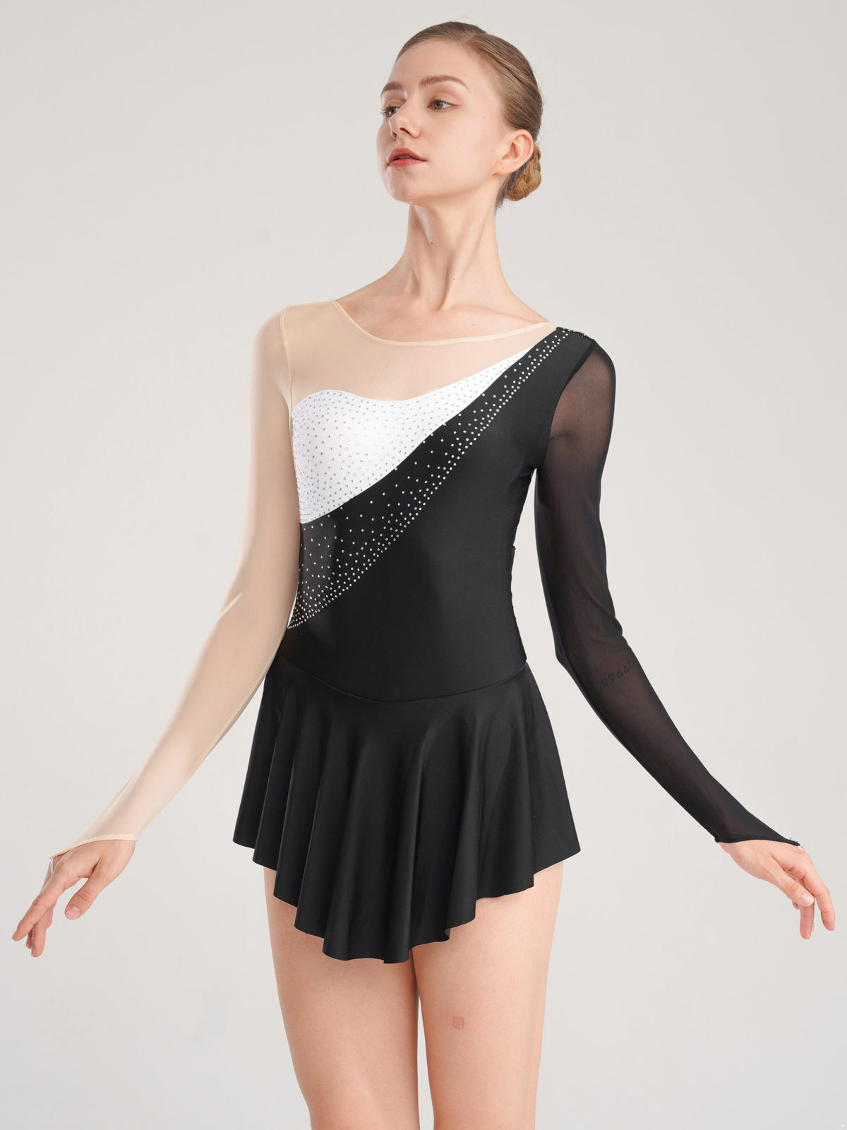 Womens Color Block Figure Skating Dress