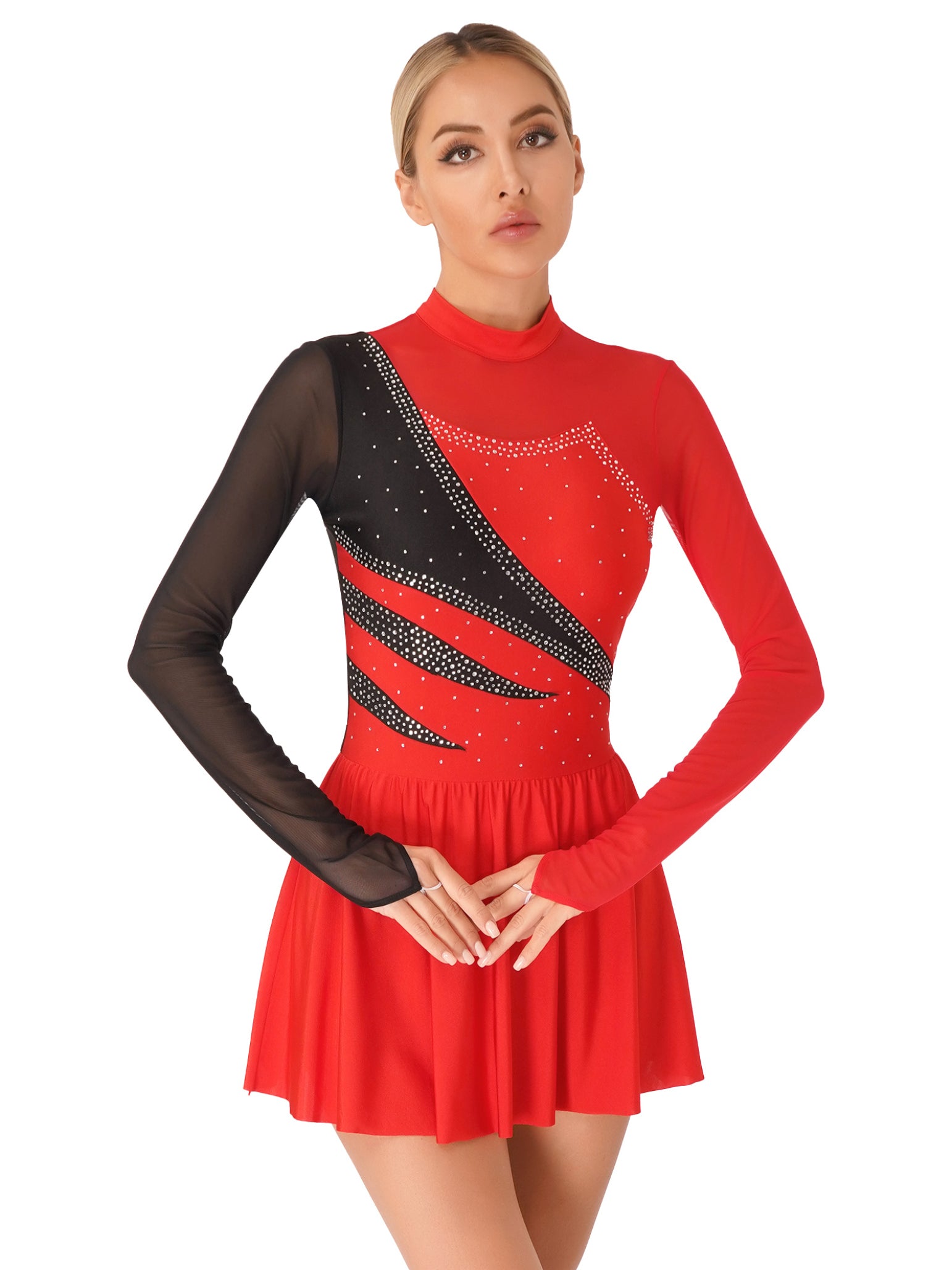 Robes de danse de patinage artistique pour femmes, blocs de couleurs