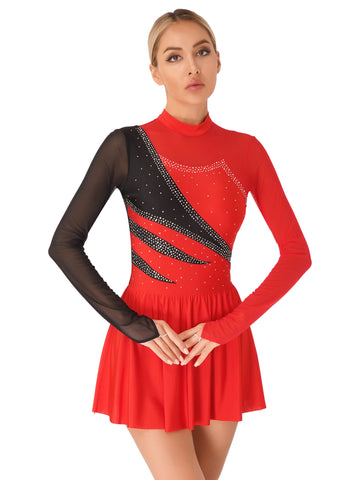 Women Color Block Figure Ice Skating Dance Dresses