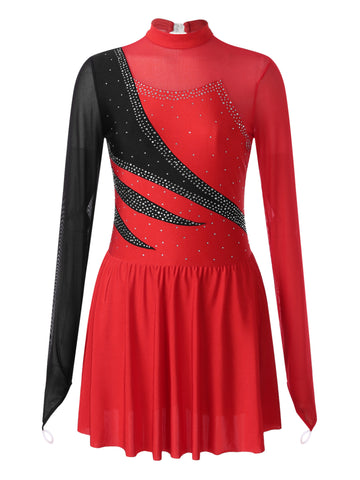 Women Color Block Figure Ice Skating Dance Dresses