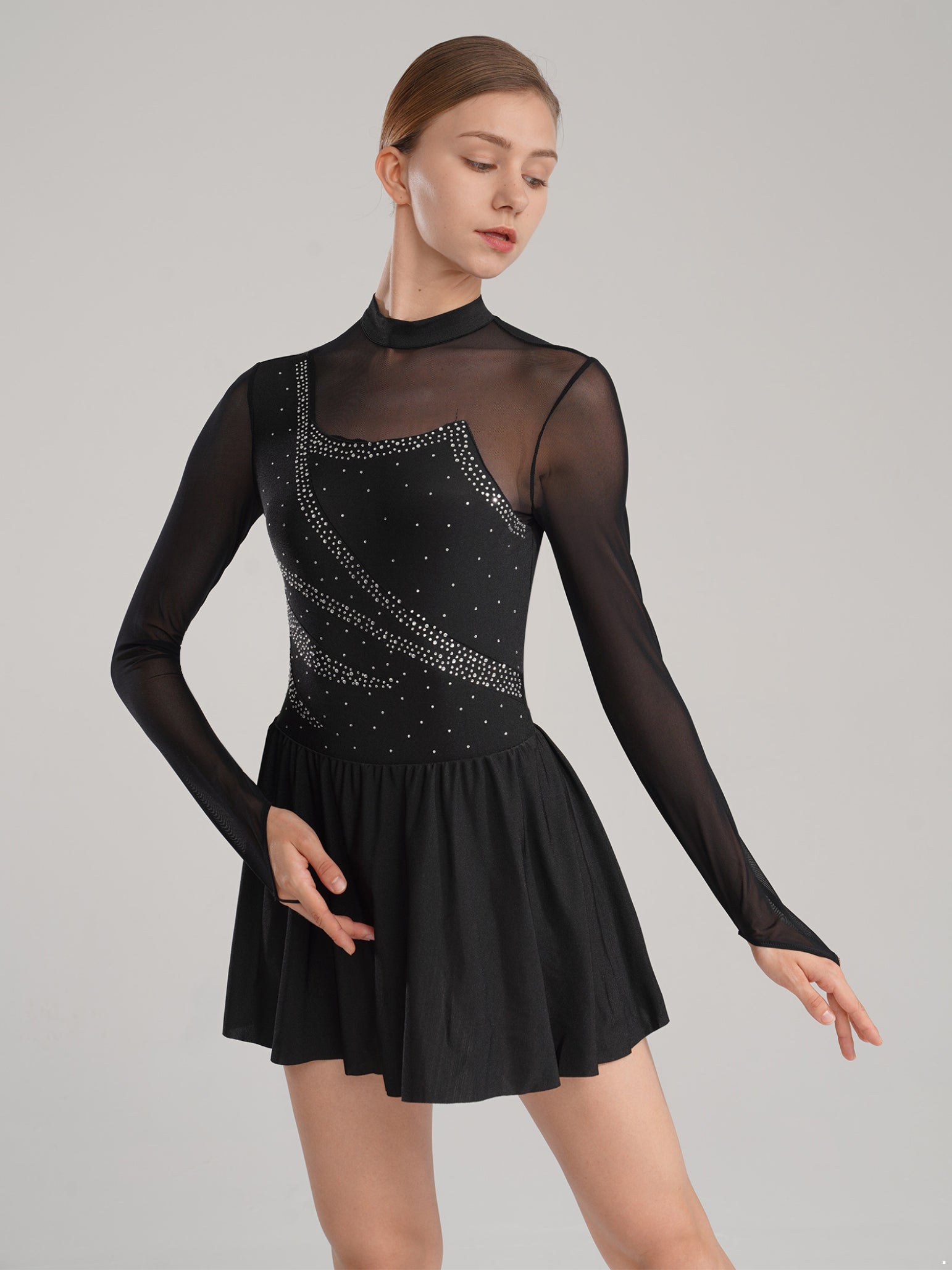 Women Color Block Figure Ice Skating Dance Dresses