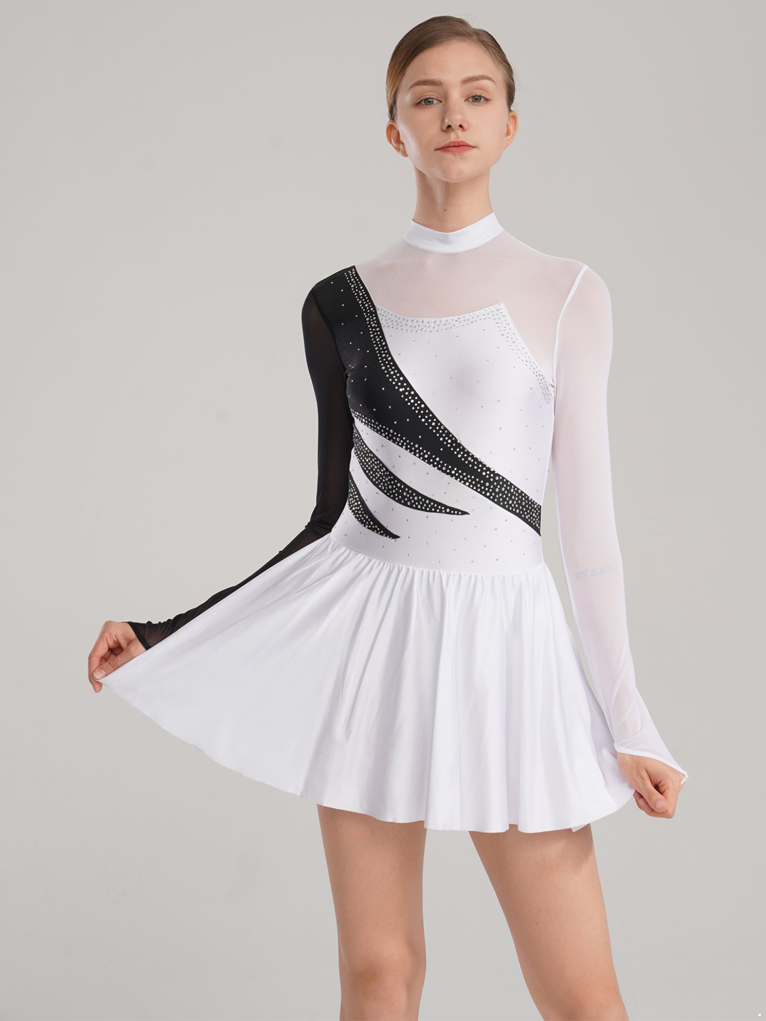 Women Color Block Figure Ice Skating Dance Dresses