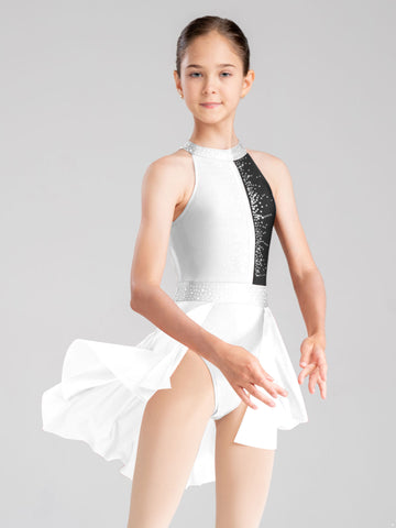 Kids Girls Sleeveless Shiny Rhinestone Figure Ice Skating Dance Dress