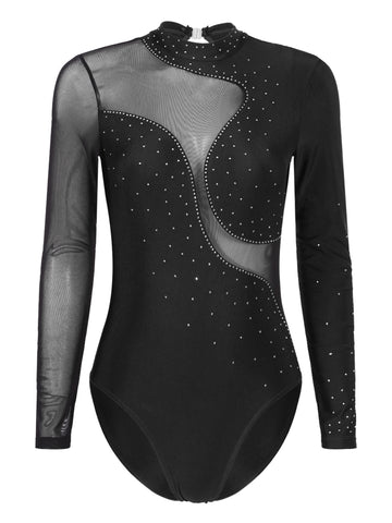 Women Color Block Gymnastics Leotard Bodysuit