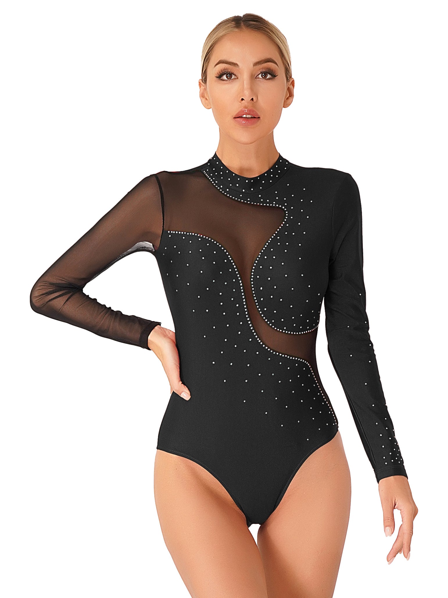 Women Color Block Gymnastics Leotard Bodysuit