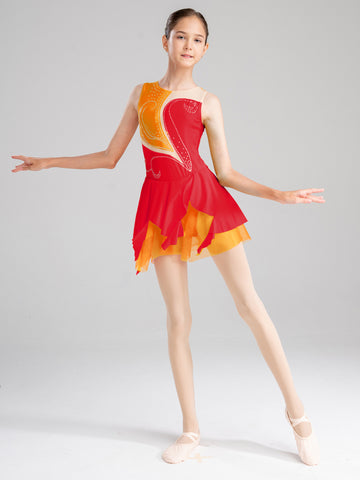 Robe de danse de patinage sur glace sans manches pour enfants filles avec strass