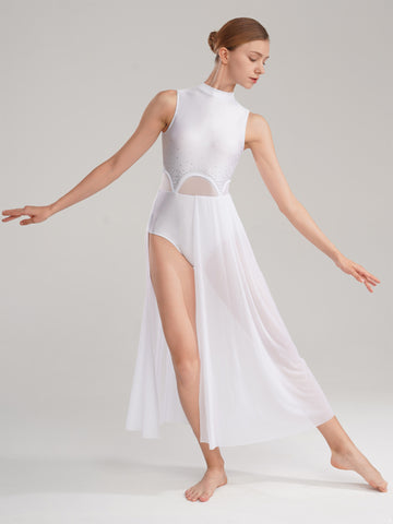 Robe longue de danse lyrique à col montant pour femme