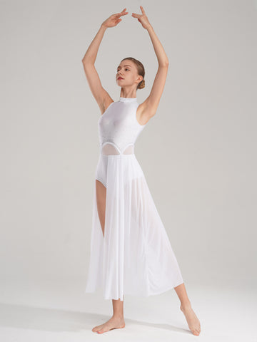 Robe longue de danse lyrique à col montant pour femme