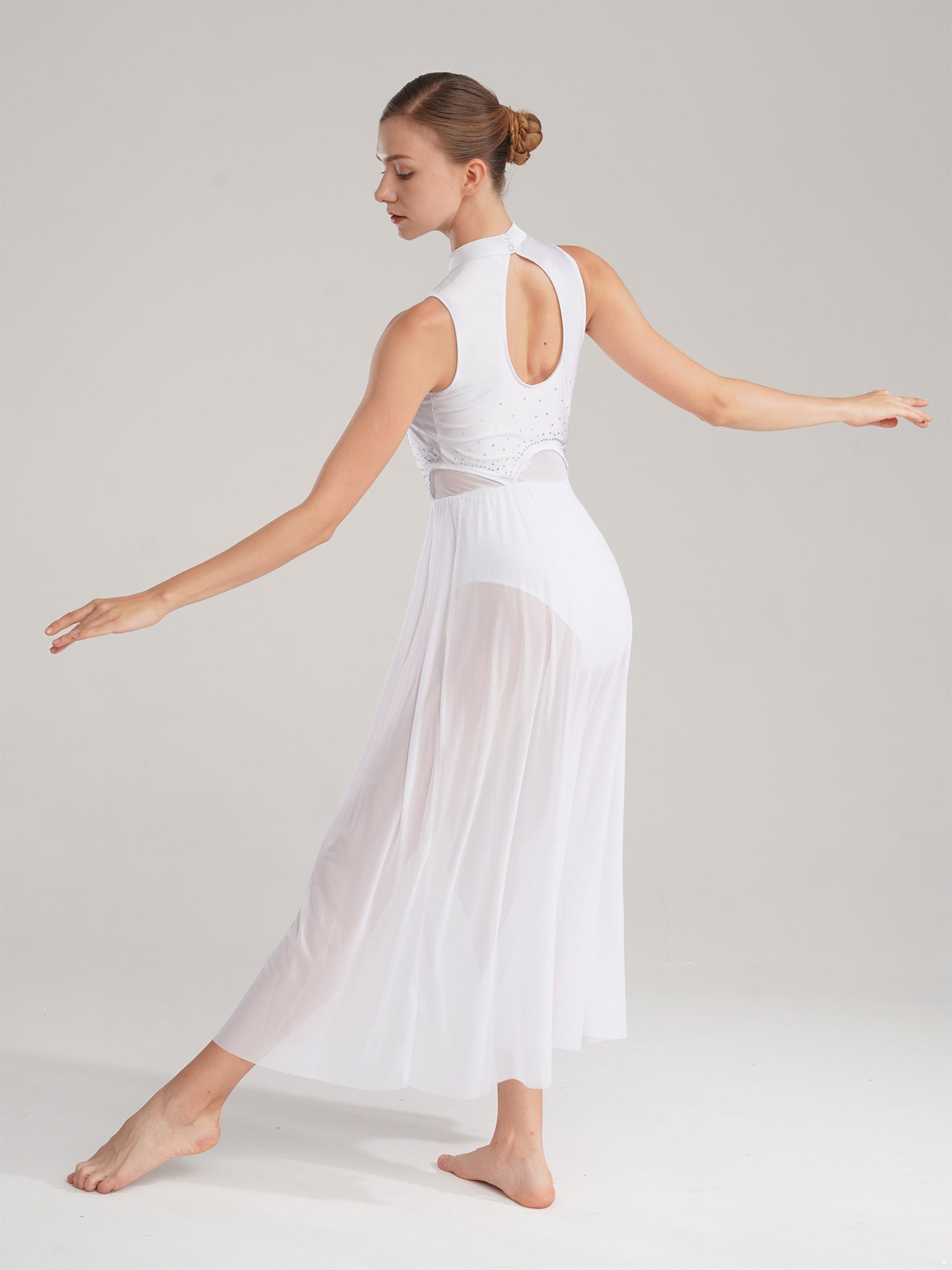 Robe longue de danse lyrique à col montant pour femme