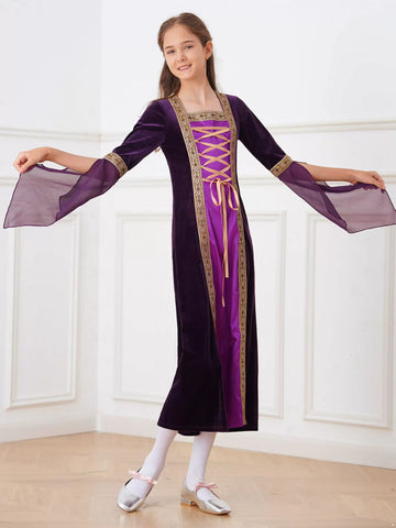 Girls Medieval Renaissance Costume Long Sleeve Vintage Dress