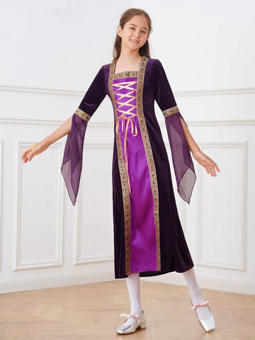 Girls Medieval Renaissance Costume Long Sleeve Vintage Dress