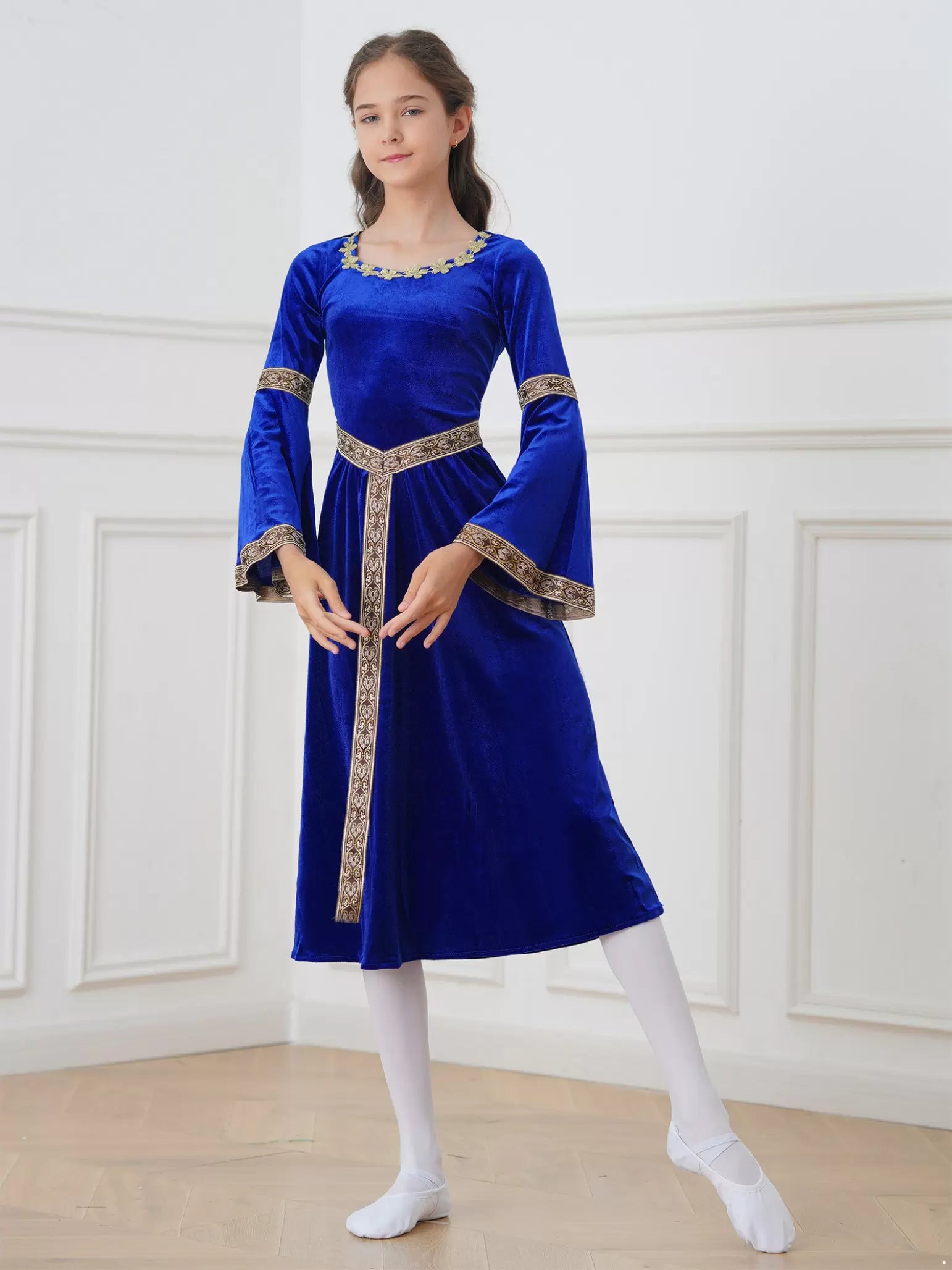 Girls Medieval Princess Costume Velvet Long Maxi Victorian Dress