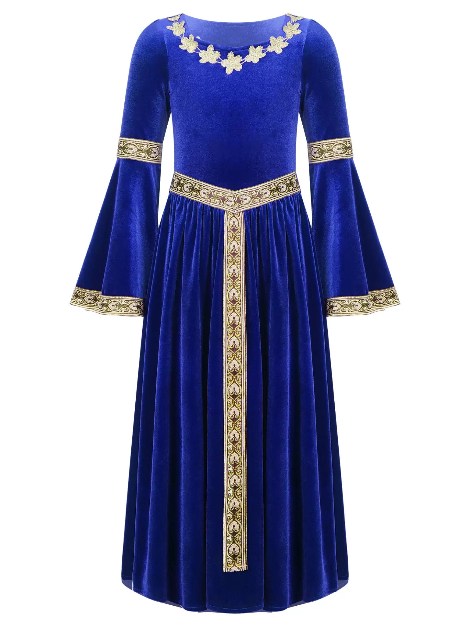 Girls Medieval Princess Costume Velvet Long Maxi Victorian Dress