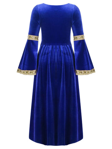 Girls Medieval Princess Costume Velvet Long Maxi Victorian Dress