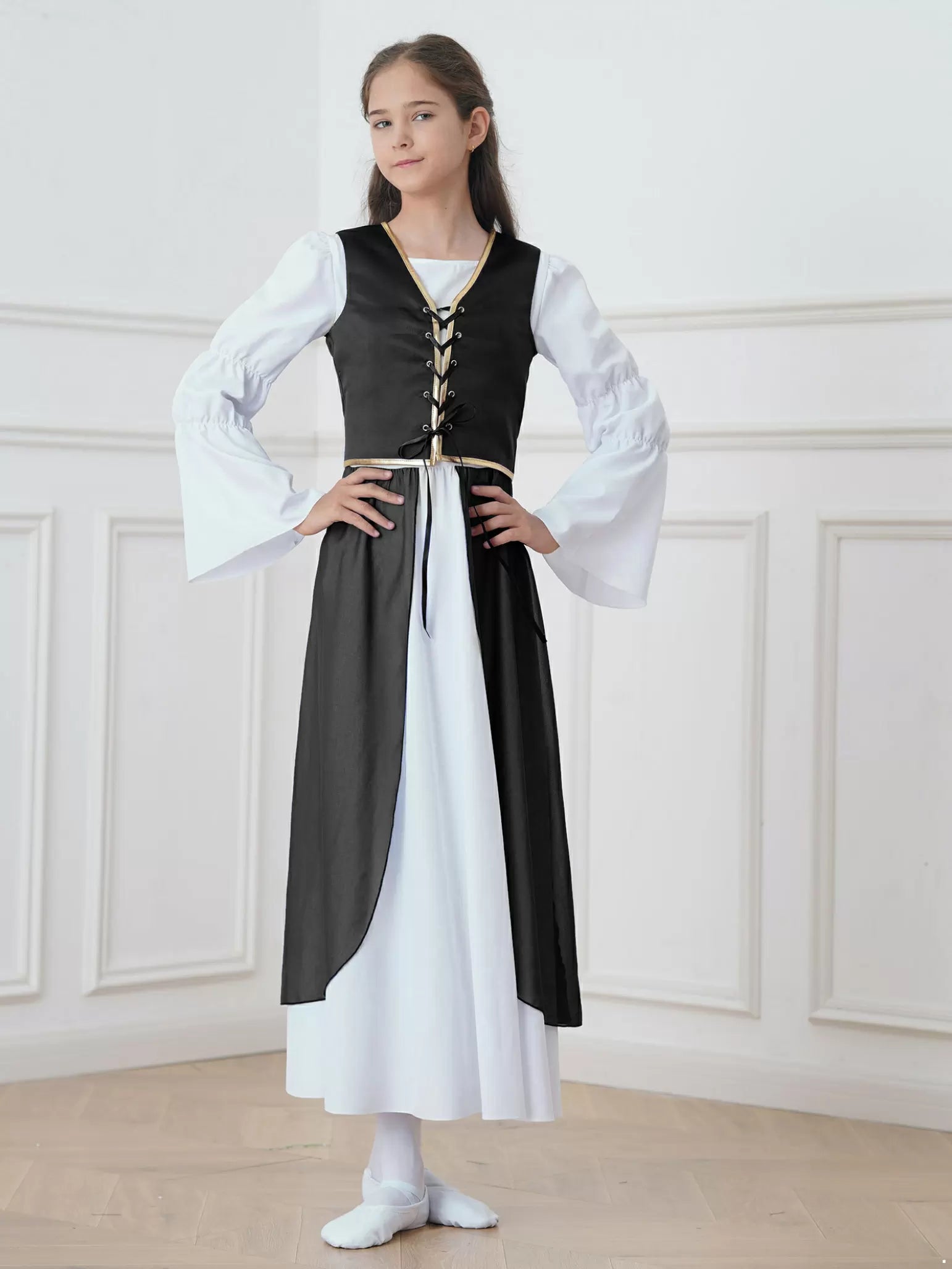 Robe Renaissance deux pièces pour filles, Costume de jeu de rôle de princesse médiévale