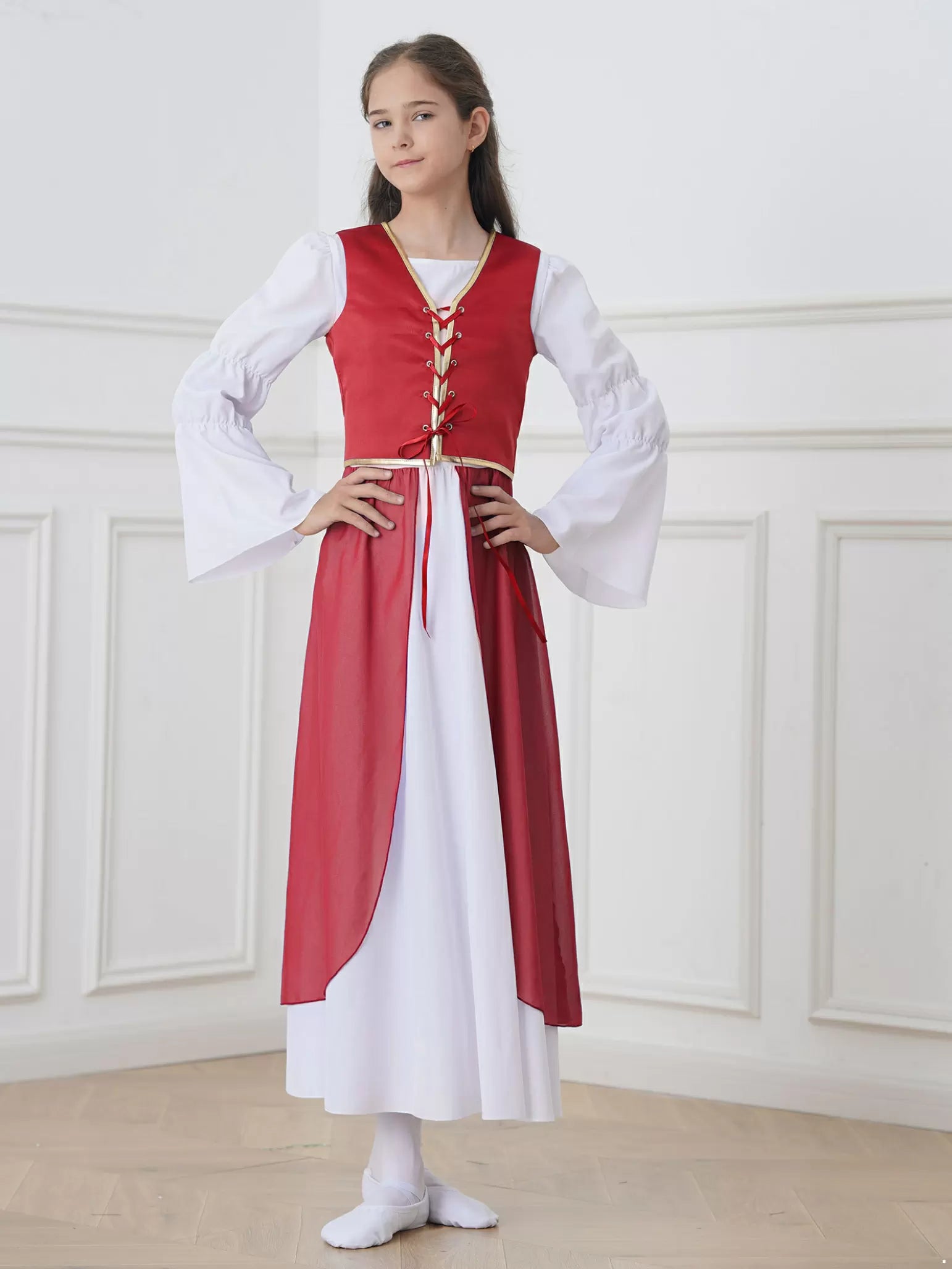 Robe Renaissance deux pièces pour filles, Costume de jeu de rôle de princesse médiévale