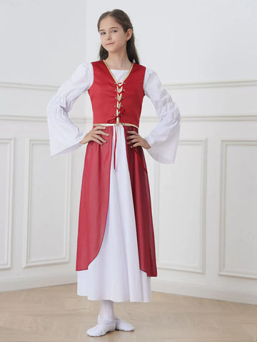 Robe Renaissance deux pièces pour filles, Costume de jeu de rôle de princesse médiévale