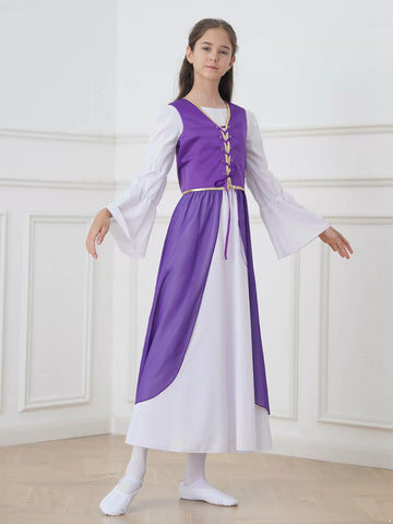 Robe Renaissance deux pièces pour filles, Costume de jeu de rôle de princesse médiévale