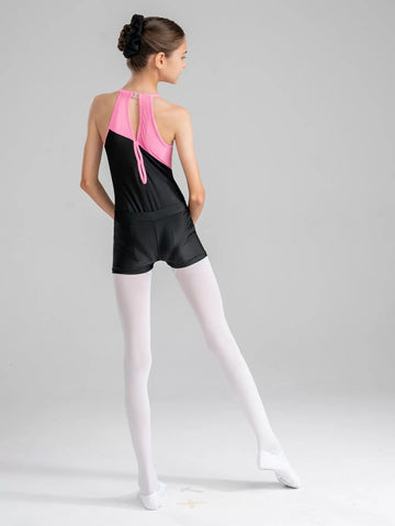 Kids Girls Sleeveless Dance Gymnastic Leotards with Shorts Hair Band