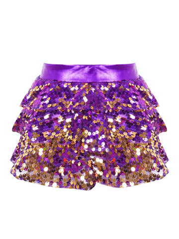 Kids Girls Sparkly Sequins Ruffle Dance Skirt Jazz Latin Costume