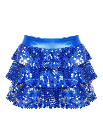 Kids Girls Sparkly Sequins Ruffle Dance Skirt Jazz Latin Costume