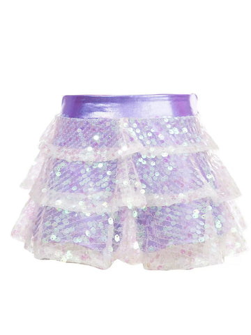 Kids Girls Sparkly Sequins Ruffle Dance Skirt Jazz Latin Costume