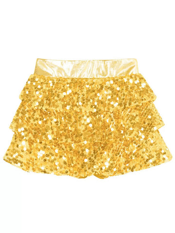 Kids Girls Sparkly Sequins Ruffle Dance Skirt Jazz Latin Costume