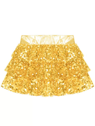 Kids Girls Sparkly Sequins Ruffle Dance Skirt Jazz Latin Costume