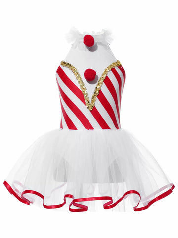 Costume de Noël pour filles Robe Tutu rayée en canne à sucre Leotatd