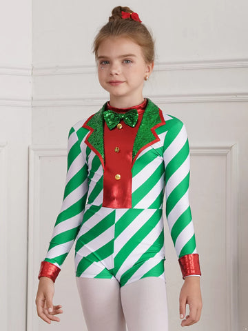 Costume de canne à sucre de Noël pour filles, combinaison justaucorps rayée une pièce