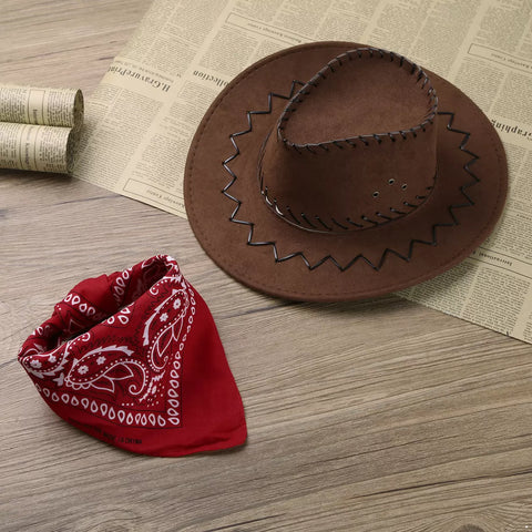 Western Cowboy Costume Paisley Bandanna with Hat Cosplay Accessories