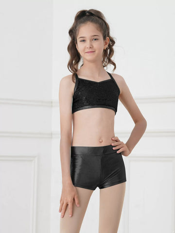 Débardeur à paillettes pour filles, 2 pièces, ensemble pour entraînement de gymnastique et de danse de ballet