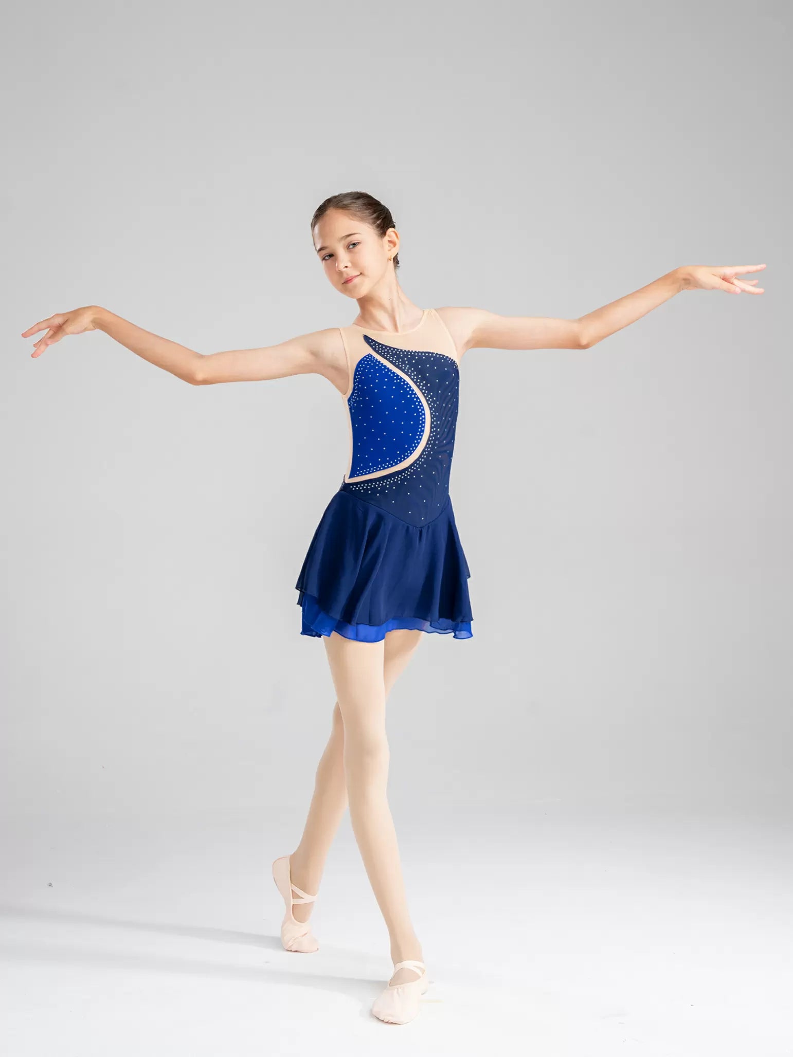 Robe de danse de patinage artistique sans manches en strass pour filles, concours