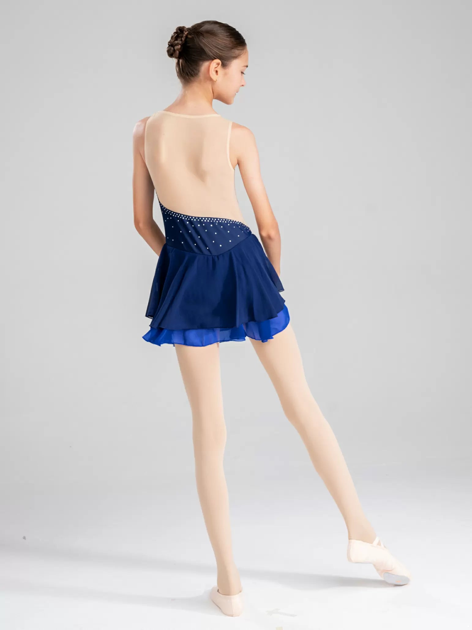 Robe de danse de patinage artistique sans manches en strass pour filles, concours