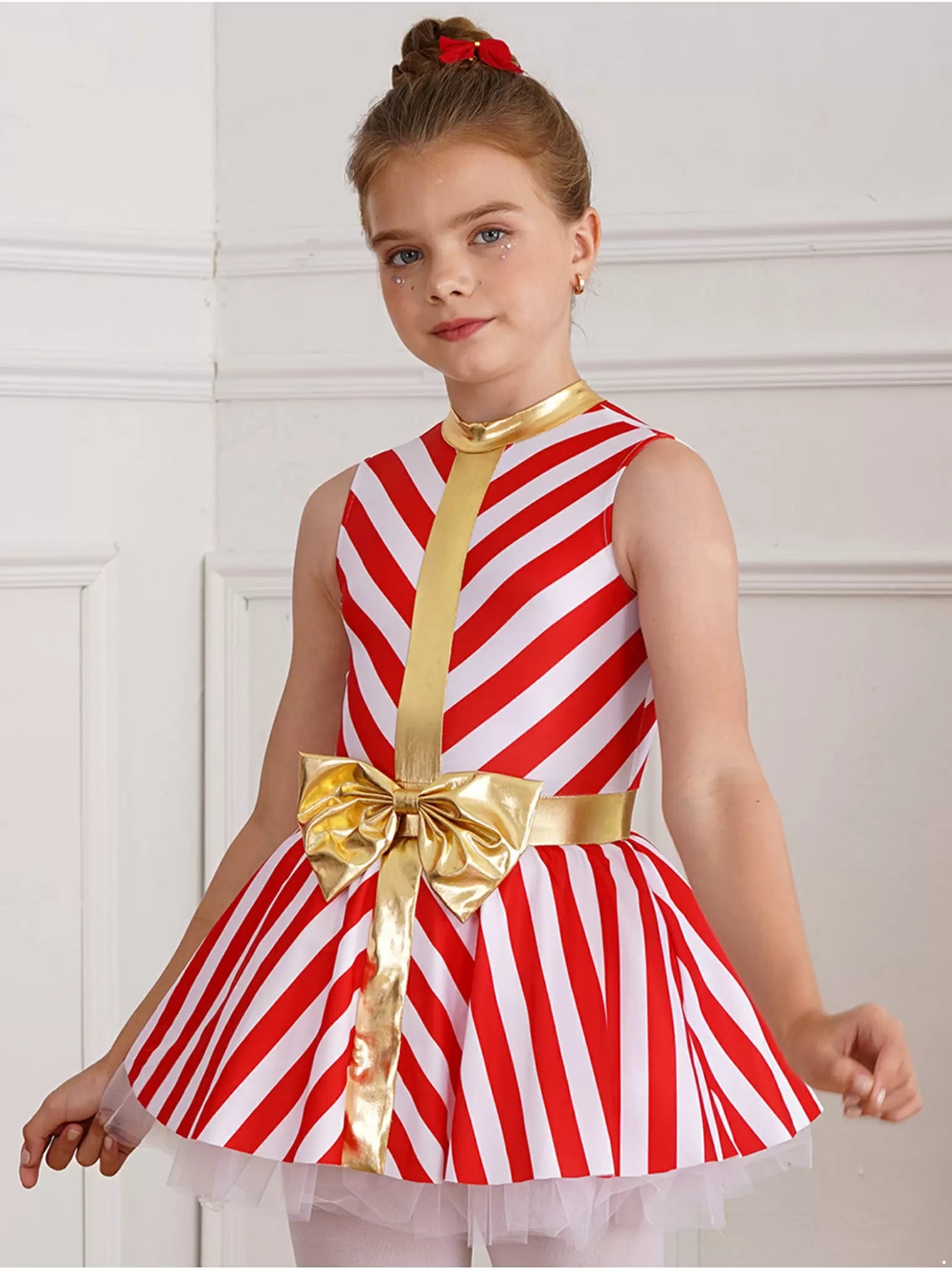 Girls Christmas Candy Cane Costume Xmas Dance Stage Performance Dress