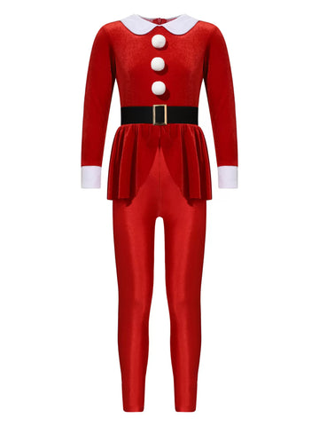 Girls Christmas Costume Mrs Santa Claus Jumpsuit for Cosplay Party