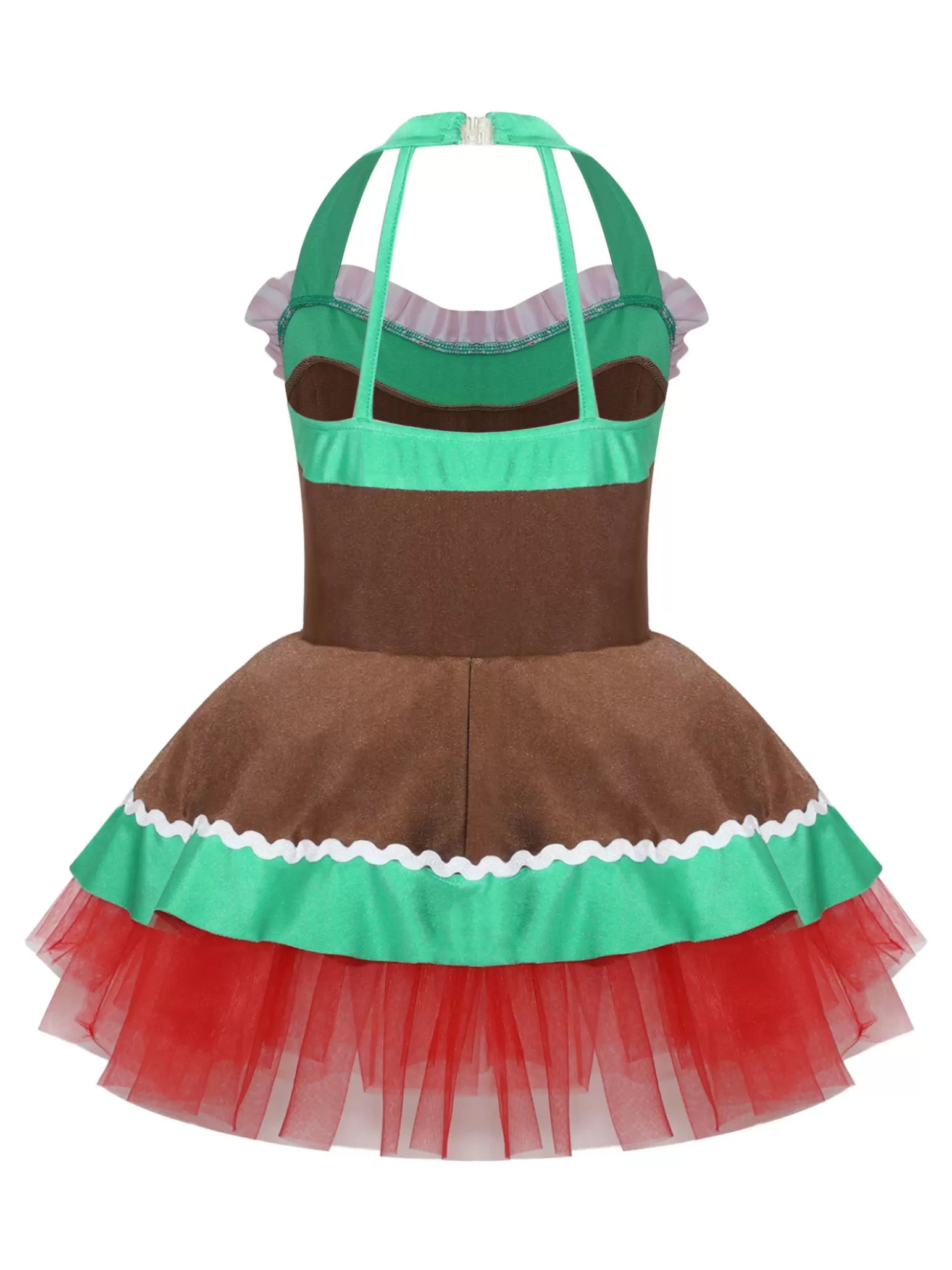 Girls Christmas Gingerbread Man Costume Xmas Dance Tutu Dress