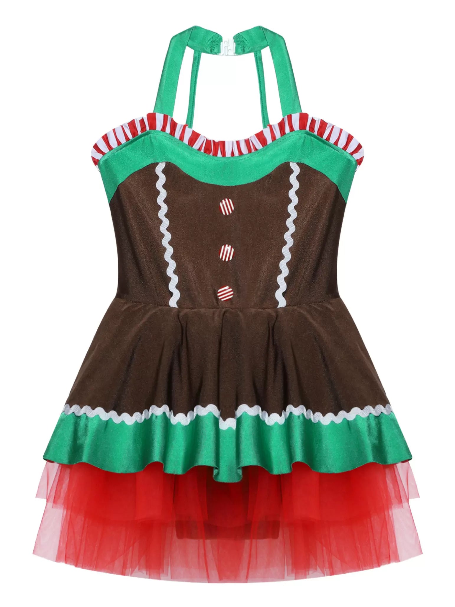 Girls Christmas Gingerbread Man Costume Xmas Dance Tutu Dress