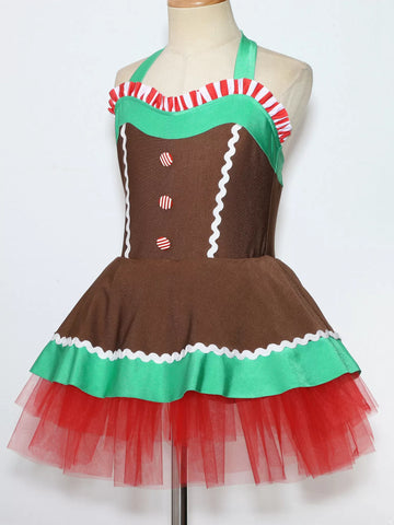 Costume de bonhomme en pain d'épice de noël pour filles, robe Tutu de danse de noël