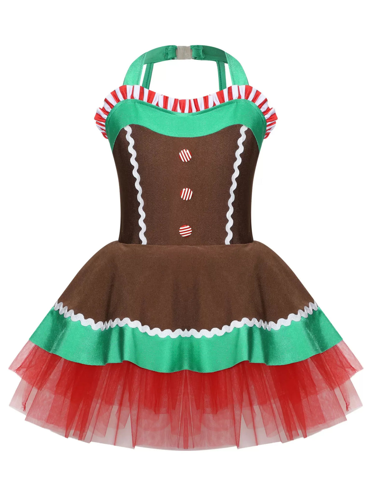 Girls Christmas Gingerbread Man Costume Xmas Dance Tutu Dress