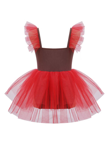 Girls Gingerbread Man Costume Christmas Dance Tutu Dress Leotard