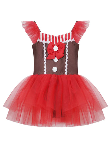 Girls Gingerbread Man Costume Christmas Dance Tutu Dress Leotard