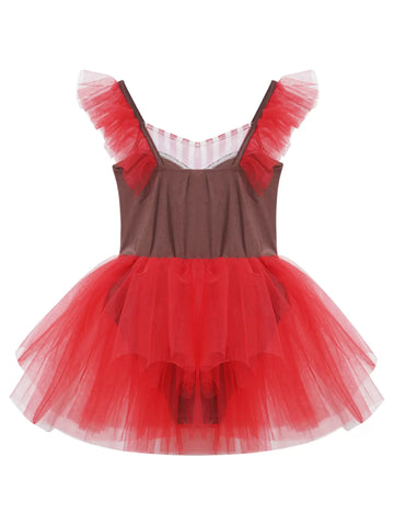 Girls Gingerbread Man Costume Christmas Dance Tutu Dress Leotard