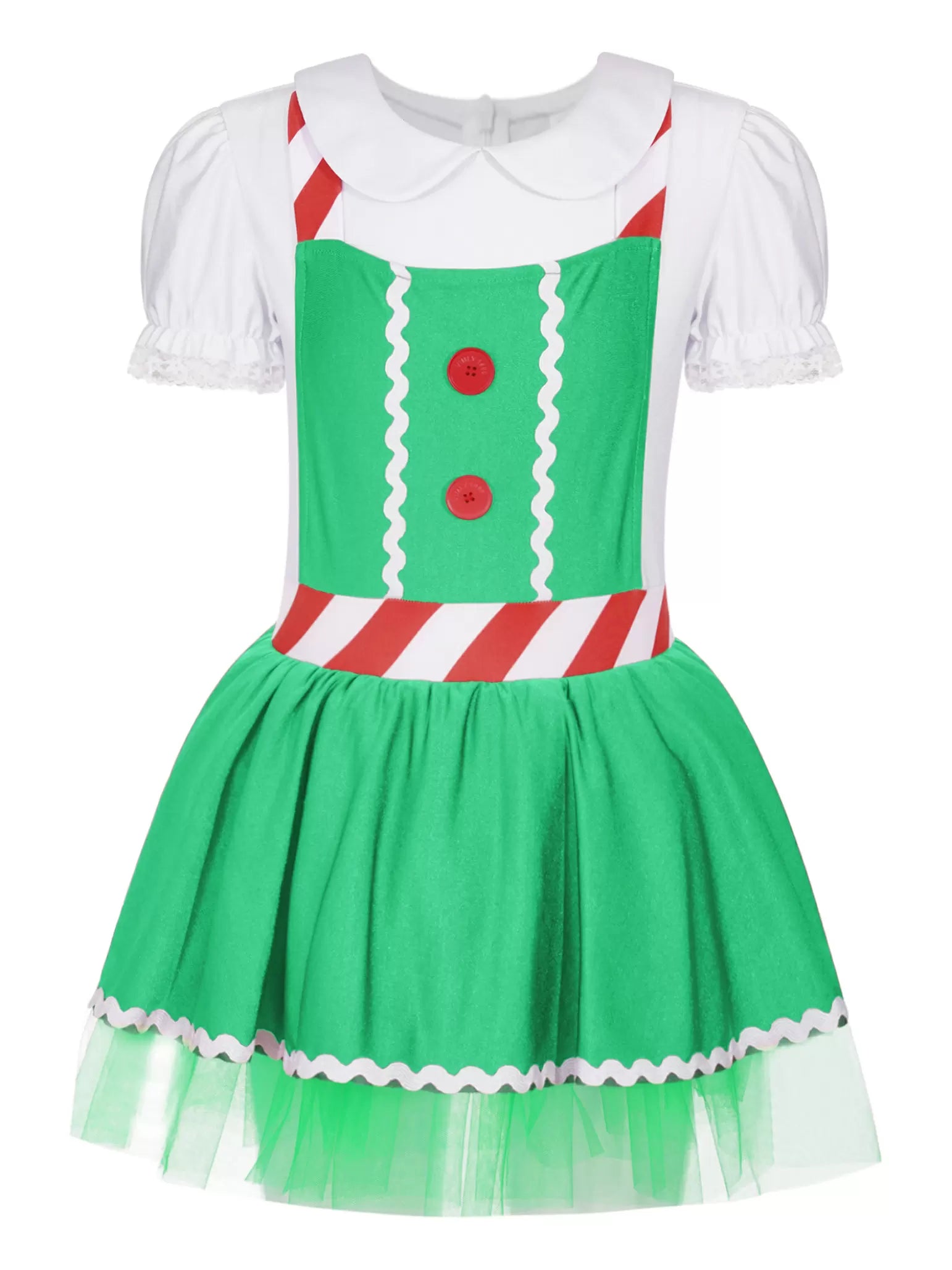 Girls Christmas Gingerbread Man Costume Suspenders Apron Tutu Dress