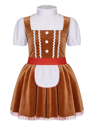 Girls Gingerbread Man Dresses for Christmas Cosplay Party Dress Up