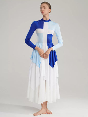 Women Color Block Liturgical Praise Dance Dress