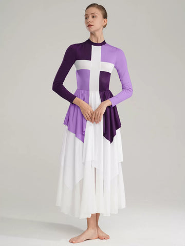 Robe de danse de louange liturgique à blocs de couleurs pour femmes